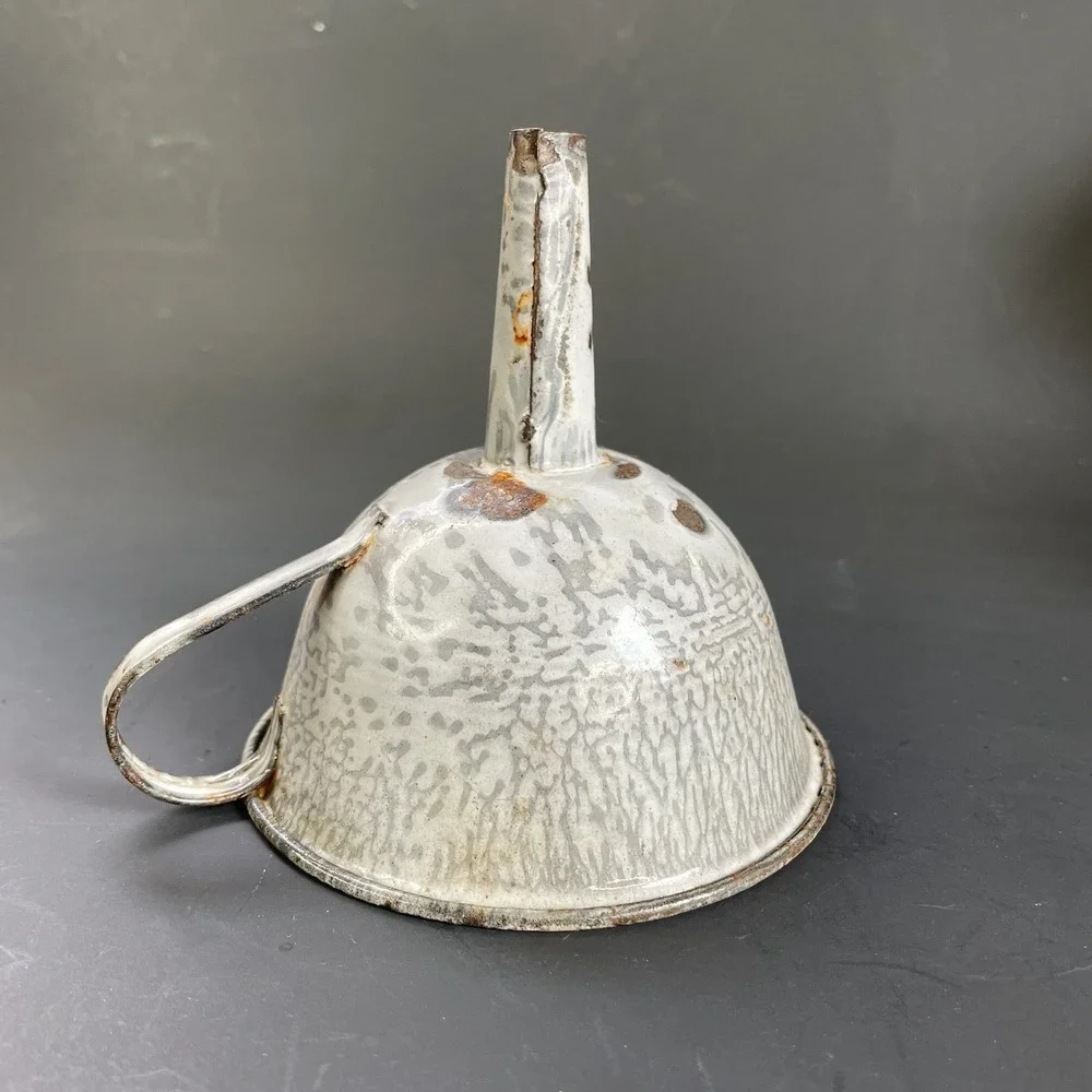 Vintage Small Gray Enamelware Graniteware Funnel Farmhouse 4 1/4